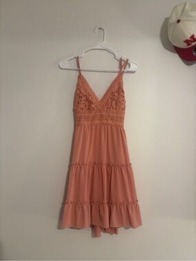 Simons Peach Tie-Back Crochet-Trim Dress
